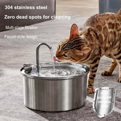 The Most Popular Cat Water Fountain,Cat Water Fountain Stainless Steel,108oz 3.2L Cat Fountain For Drinking - Pet Water Fountain Inside - Automatic Dog Watering Dispenser Bowl - Pet Feeding & Watering Supplies - Water Level Window