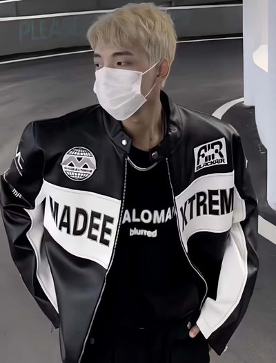 Vintage Couple Embroidery PU Leather Jacket — Retro Moto Style