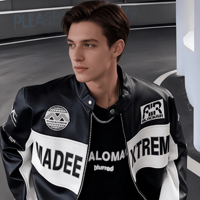 Vintage Couple Embroidery PU Leather Jacket — Retro Moto Style