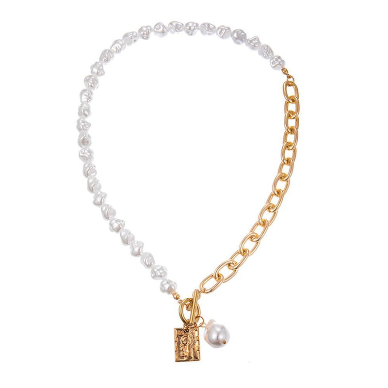 Necklace Pendant Lock-Chains Punk Jewelry Irregular Pearl