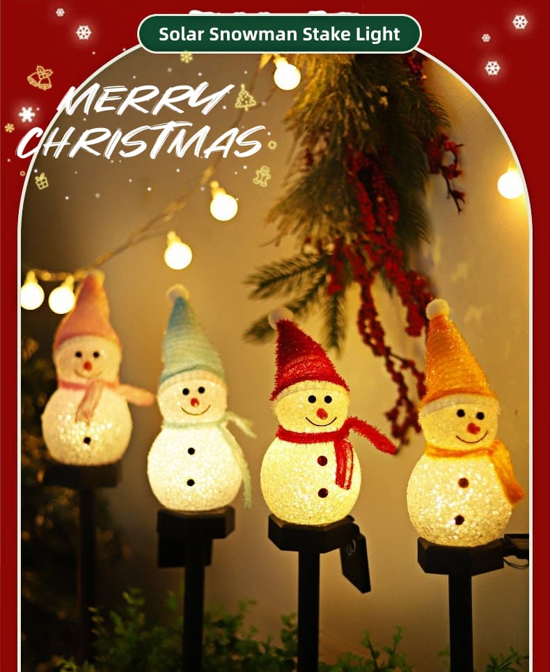 MerryGlow Solar Snowman Lights – 3PCS Outdoor Christmas Garden Stake Lights, IP55 Waterproof Warm White LED Pathway Decor for Yard & Patio