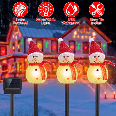 MerryGlow Solar Snowman Lights – 3PCS Outdoor Christmas Garden Stake Lights, IP55 Waterproof Warm White LED Pathway Decor for Yard & Patio