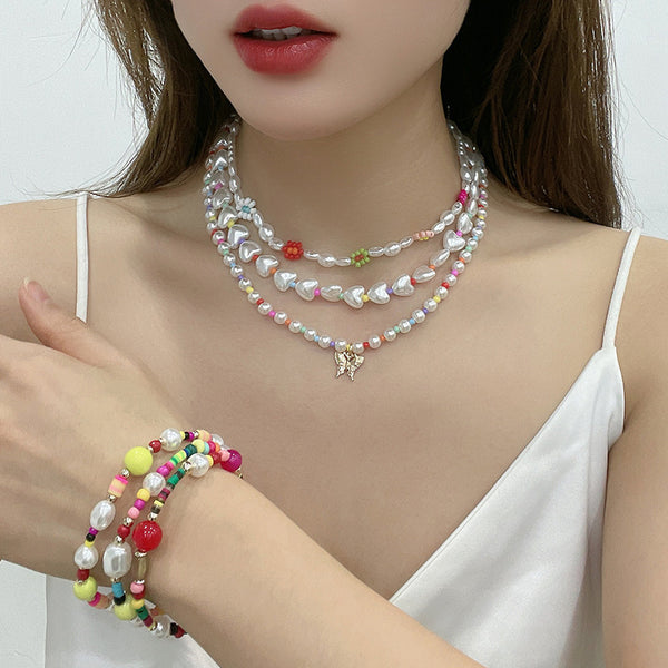 Women’s Gold-Plated Pearl Multi-Layer Necklace Set – Elegant Jewelry for Weddings & Parties