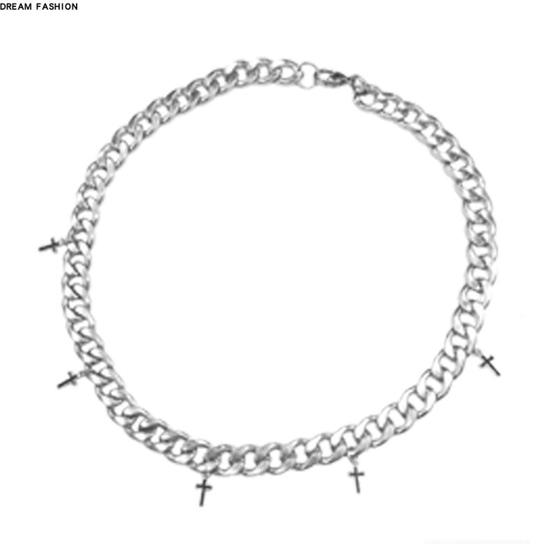 Trend Titanium Steel Cross Cuban Link Chain Ins Cold Hip Hop Silver Necklace